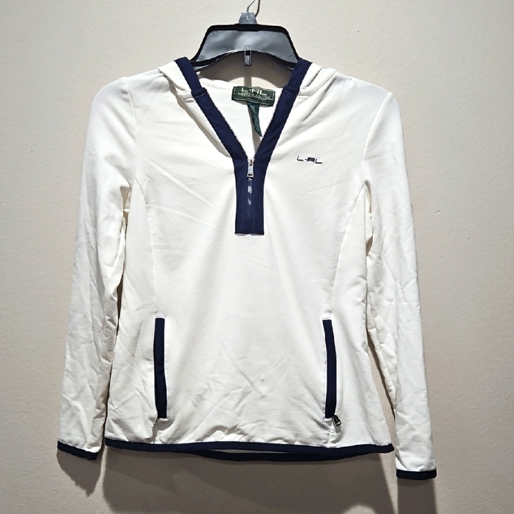 Lauren Active Ralph Lauren White and Navy Long Sleeve Pullover petite XS